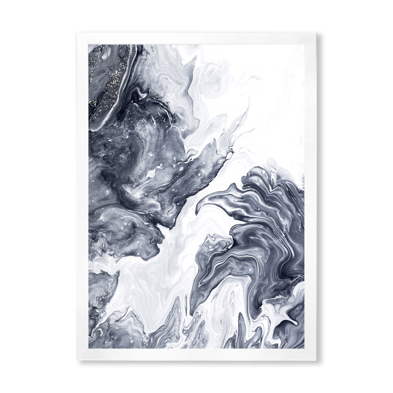 «Black and White Silver Creative Abstract», peinture sur toile, H 20 po x l 12 po x P 1 po, Cadre photo blanc