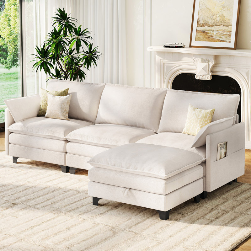 Canapé rembourré en L de 105,9 po de large en forme de L à 4 places pour votre salon, Beige