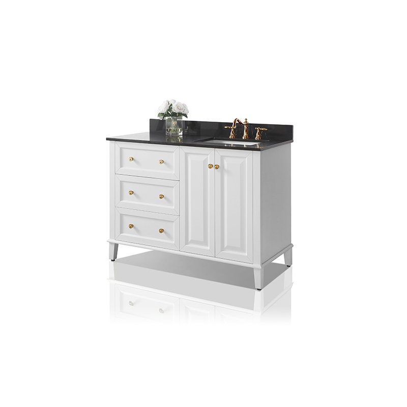 Hannah 48'' W Single Vanity, White, Oak/Brushed Gold, Right