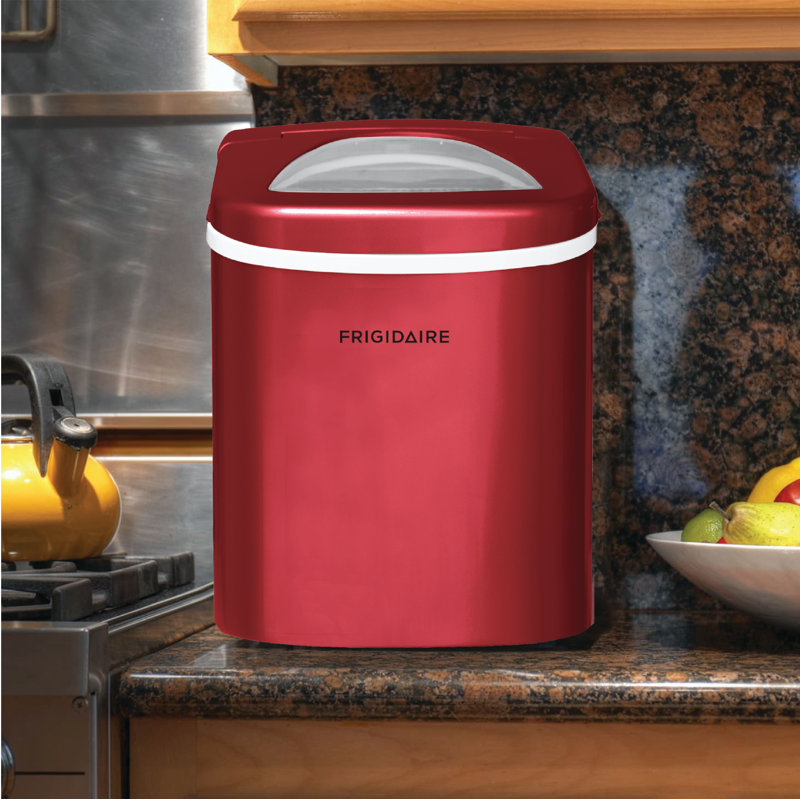 Ice Maker with 26 lbs. Capacity Countertop Stainless Steel Ice Maker with Transparent Window, Red