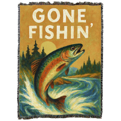 Pure Country Weavers Gone Fishing Cabin - Couverture tapisserie cadeau pour chalet, tissée en coton - Fabriquée aux États-Unis (72x54)