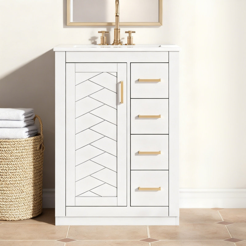 Meuble-lavabo avec lavabo intégré 24 po et 3 tiroirs, Blanc