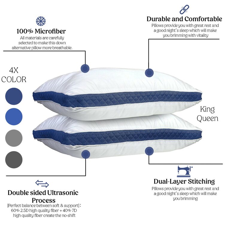 Gusset Bed Pillows Pack of 2 for Sleeping King & Queen Size Utopia Bedding