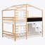 Lit double superposé double avec toit, fenêtres, tableau noir et échelle de rangement, idéal pour les chambres d'enfants et les aires de jeux-34981960
