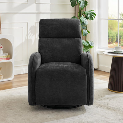 Chenille Gray 3-Position Swivel Power Nursery Recliner With USB And Induction Light Strip For Living Room