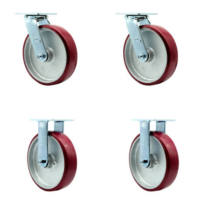 Ensemble de roulettes 4 pièces en polyuréthane sur aluminium