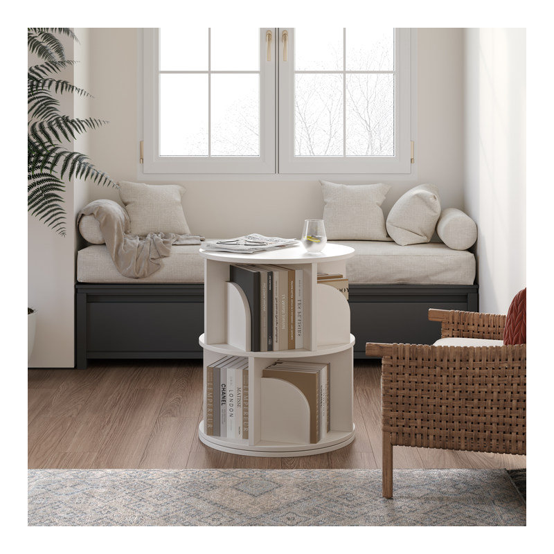 Rotating Bookshelf, 2 Tier Small Bookcase Corner Shelves Display Storage Tower Space-saving Revolving For Small Space, White