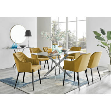 Furniture box novara black leg 120cm round glass dining table and 6 grey  milan black leg chairs £367.99