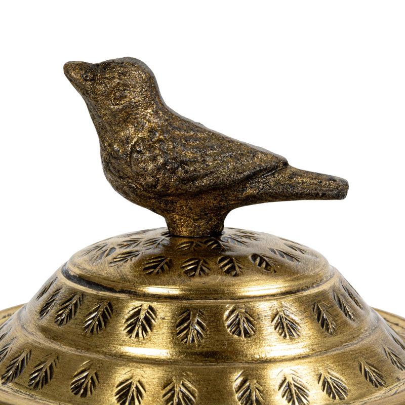 Feliberto Round Hammered Metal Container with Bird Finial