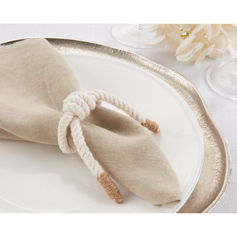 Napkin Ring Collection Cotton Napkin Ring, White/Brown