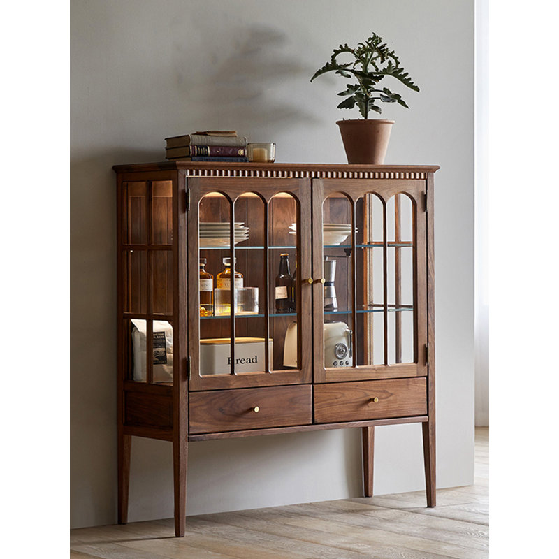 Retro Walnut Large-Capacity Accent Cabinet