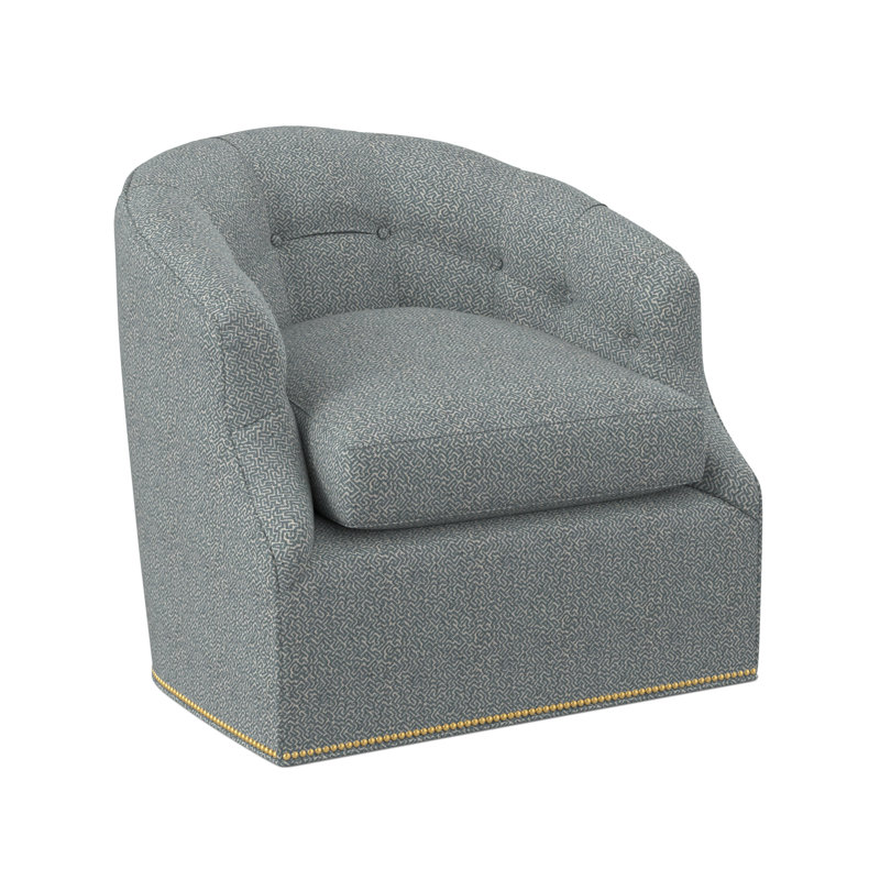 Chaise pivotante Calvert, Laiton poli - petite, Mélange de polyester cyan maya