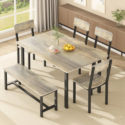 50 Inch Dining Table Set For 4-6, Industrial Table With 4 Chairs And 1 Bench Set, 6-Piece Rectangular Kitchen Table Set For Dining Room, Farmhouse Dining Room Table Set Breakfast Nook,Small Space
