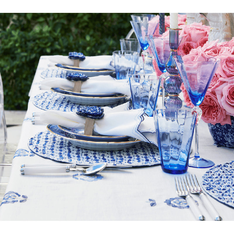 Carnation Tablecloth, White/Blue