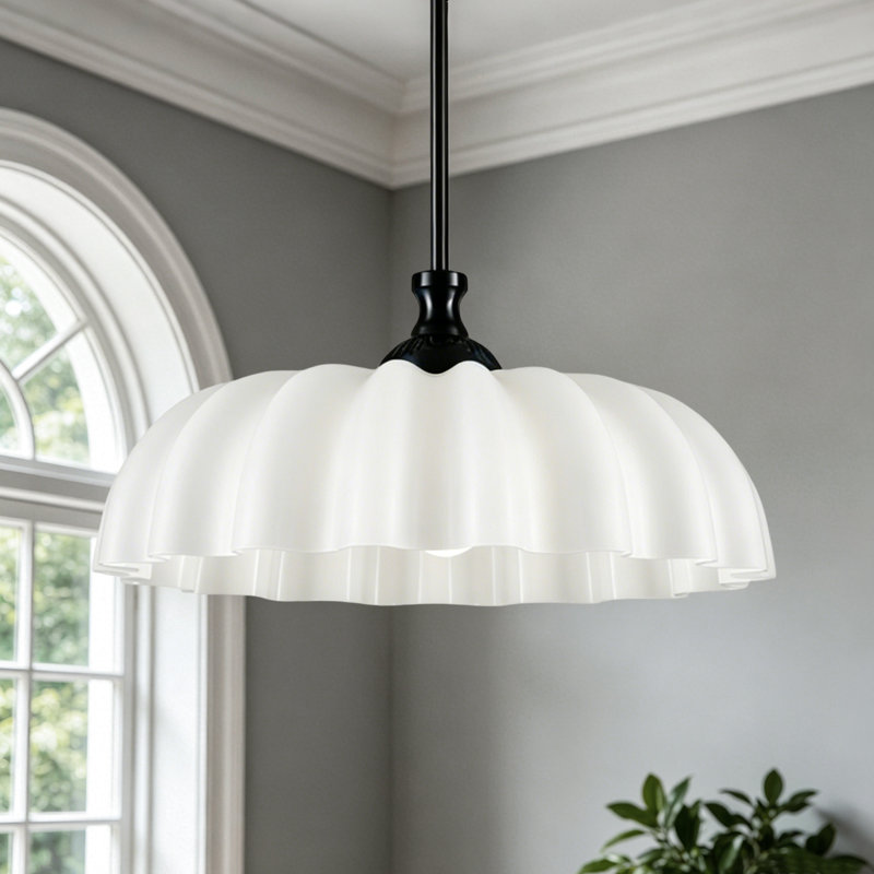 Luminaire suspendu en verre Milk Glass, Noir mat