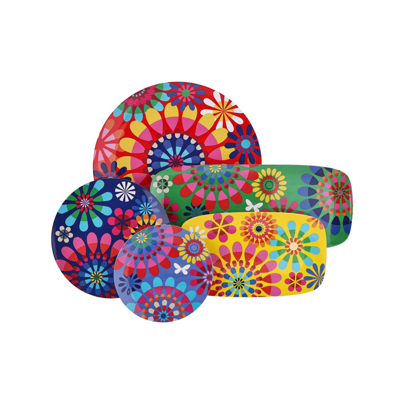 Festival Multicolor Melamine Round Salad Plates Set of 4