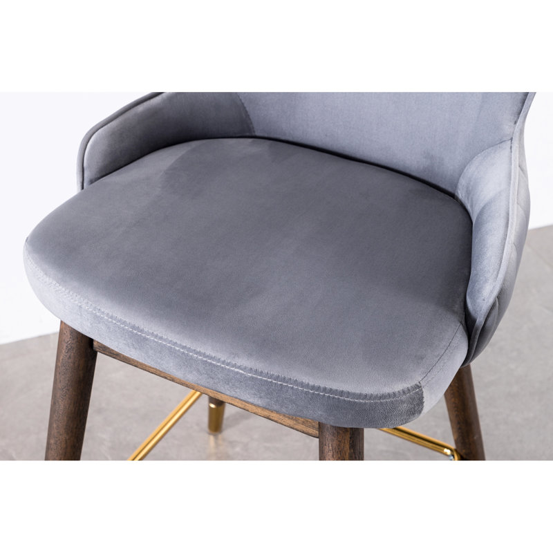 Tabouret gris à hauteur de comptoir rembourré de 2, avec mousse dense et tissu texturé de style velours relaxant 2, revêtement pour un moment agréable