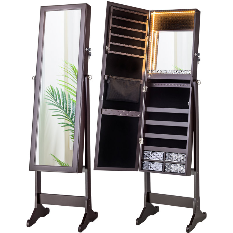Armoire à bijoux avec miroir Dharmendr, Blanc et brun