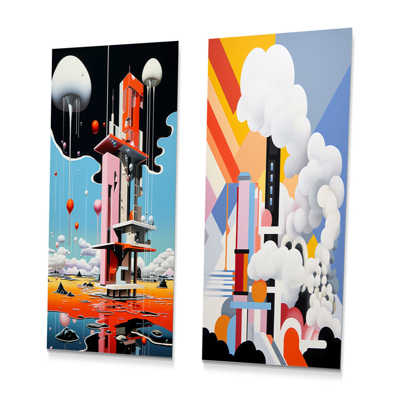 De Stijl Geyser Horizon - ensemble de 2 reproductions d'art abstrait en métal, H 28 po x l 24 po