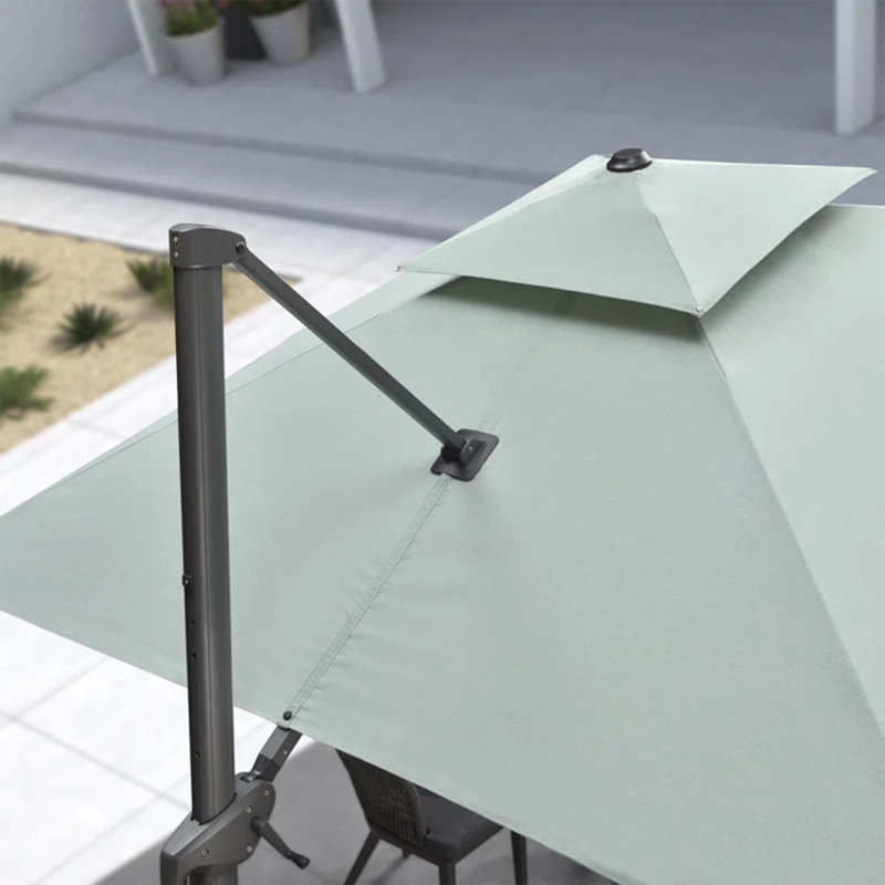 11' Rectangular Umbrella Eco-Friendly Fabric Cantilever Umbrella With Base And Soft Colours ChangIng Light for Umbrella,Mint Green