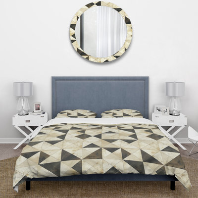 Ensemble de housse de couette beige Mid-Century Triangle Art - Mid-Century
