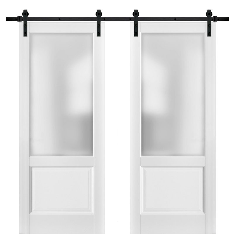 Portes de grange en verre givré blanc Lucia avec trousse de quincaillerie d'installation, 64 po x 84 po