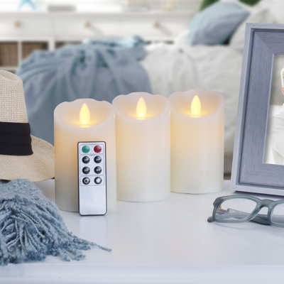 Unscented Realistic-Flame LED Wax Pillar Candles