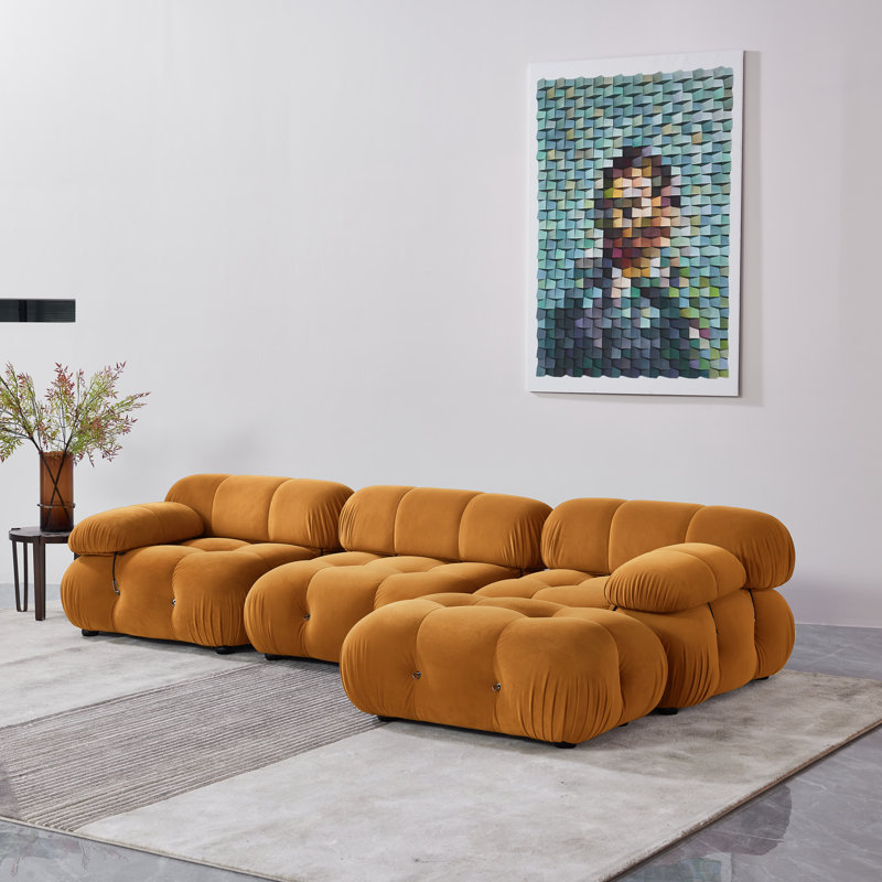Daimion Upholstered L-Shaped Sectional Reversible, Yellow Velvet