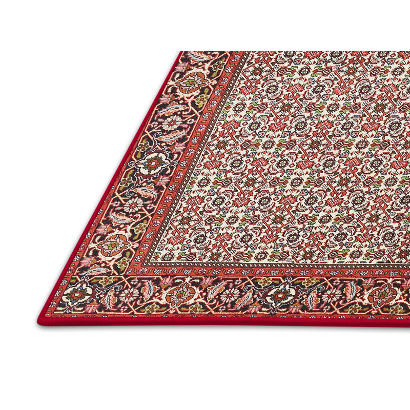 Tapis rouge/beige/noir traditionnel, Rectangle 2 pi x 5 pi