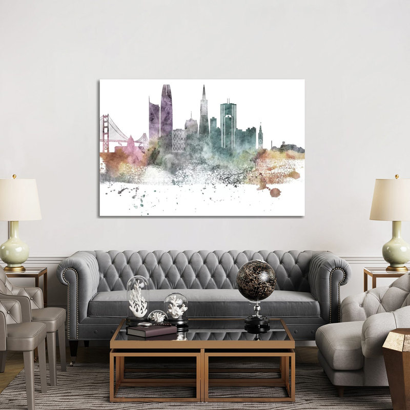 San Francisco Pastel Skylines - impression d'art graphique, Aucun mat, H 40 po x l 60 po x 1,5 po, Toile tendue