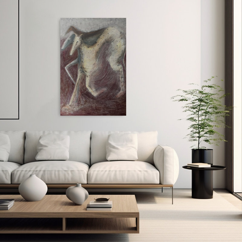 «The Hunt», impression abstraite et élégante sur toile de cheval éthéré, 60" H x 40" W