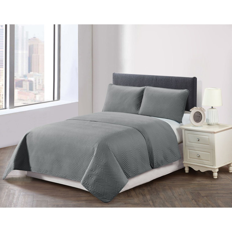 Ensemble de surfaces réversibles Wabbaseka, Courtepointe très grand + 2 taies décoratives, Gris