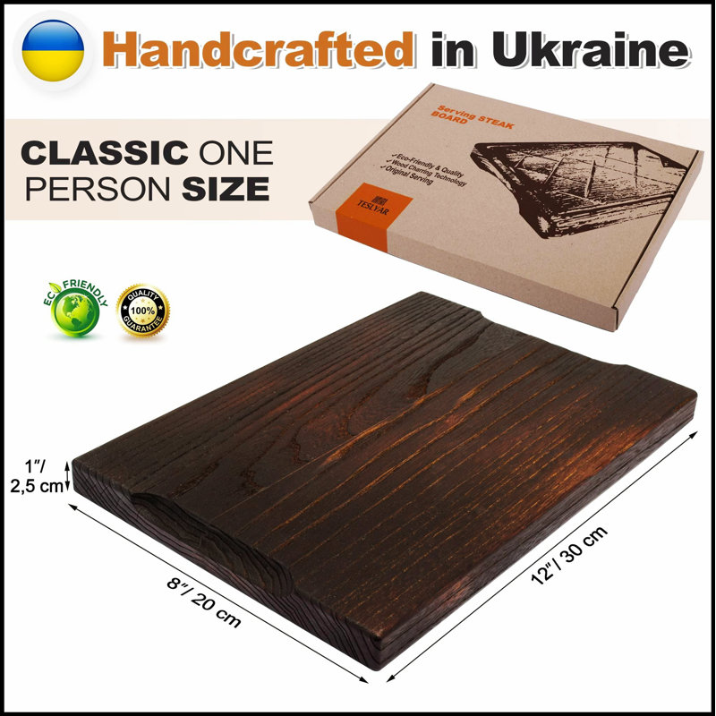 Planche à steak en bois de chêne massif, taille moyenne, durable et de qualité, plaque de coupe naturelle épaisse pour le service de barbecue