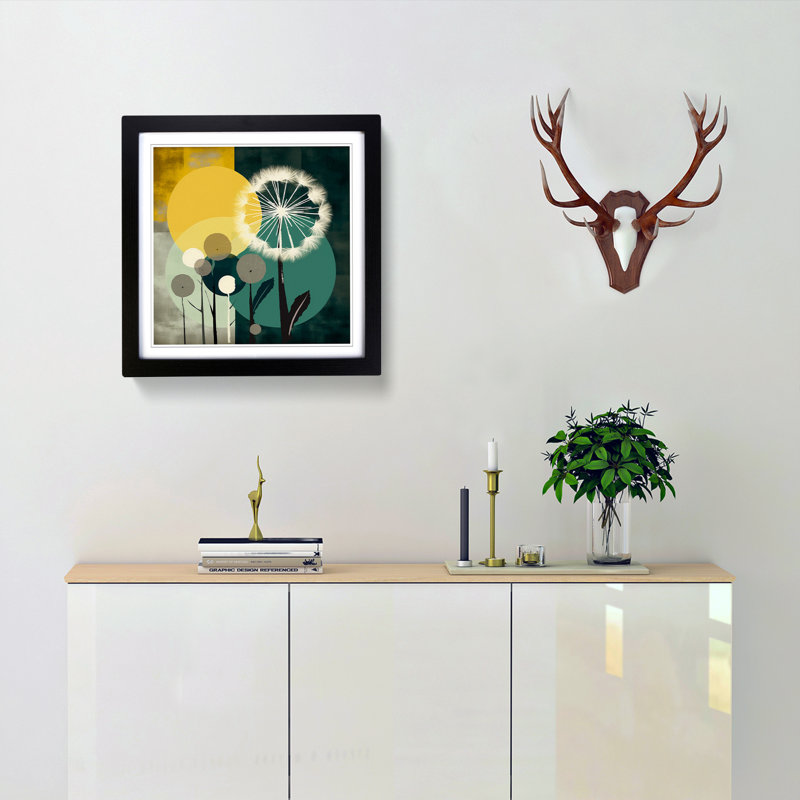 Dandelion Bauhaus No.5 - Single Picture Frame Print on Wood, Black