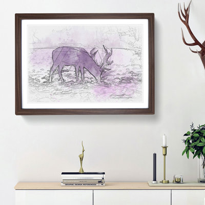 A Grazing Stag - Picture Frame Painting Print