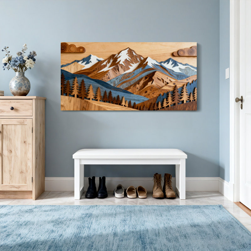 Landscape & Nature Mountain Landscape With Trees And Snow, 28" H x 58" W
