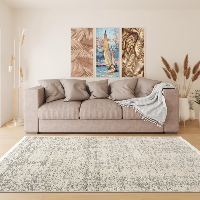 Ruglenza Modern Woven Rug - Washable Soft Touch Carpet, Non Slip Base, Easy Clean Wool Blend Texture, Decorative Area Rug for Living Room & Bedroom