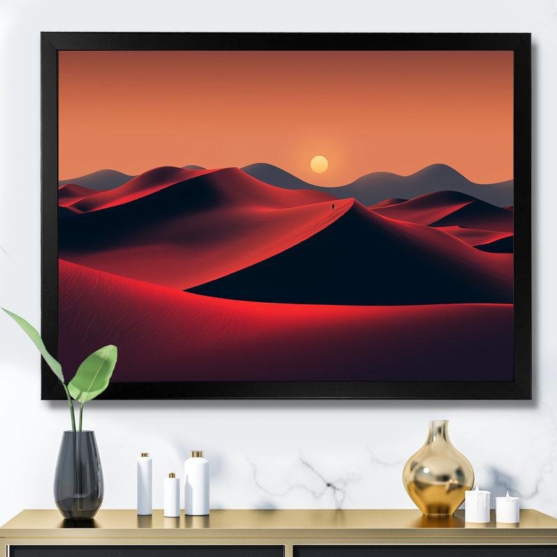 Noir et rouge, désert, lever de soleil, photo IV - désert, art mural, Cadre d'angle fermé noir, H 24 po x l 32 po x P 1 po
