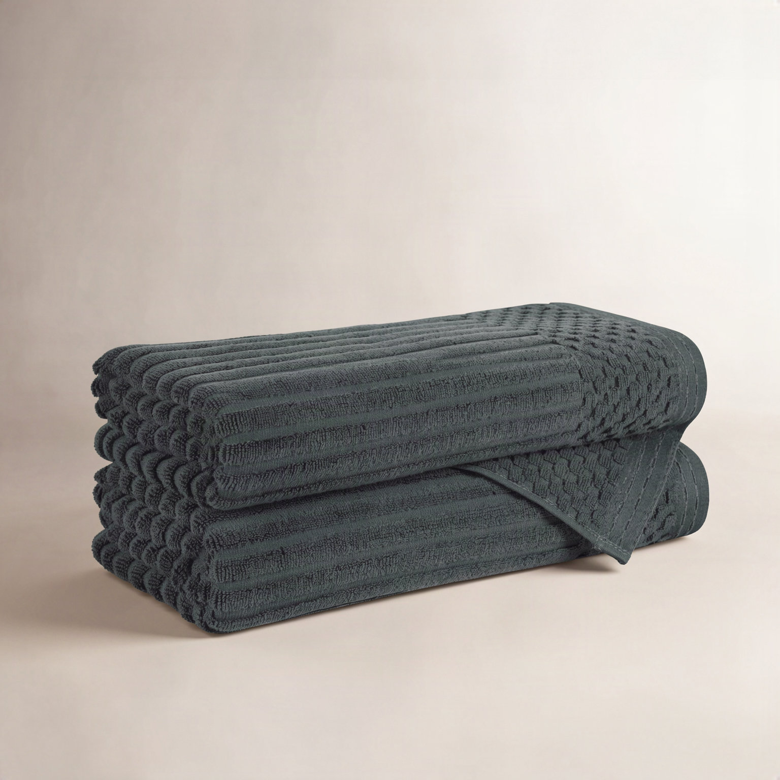 Ruvins Checkered Border Cotton Bath Towel Set, Pine Green