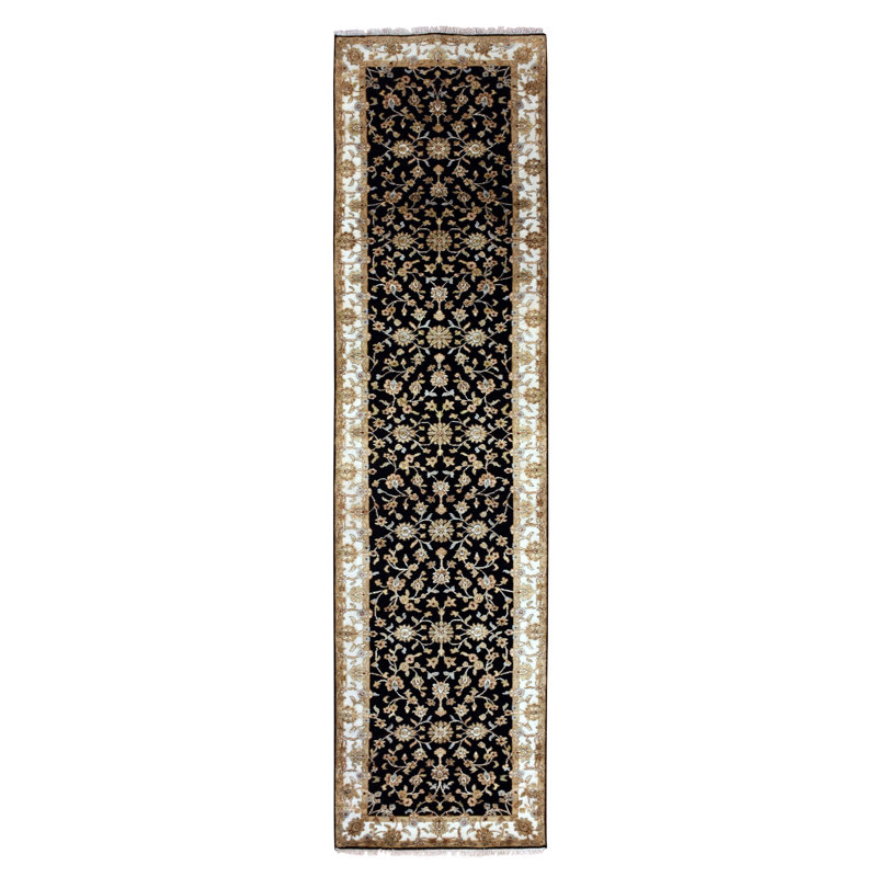 Tapis de couloir noir en laine 3 pi 1 po x 12 pi 2 po Ceja One-of-a-Kind