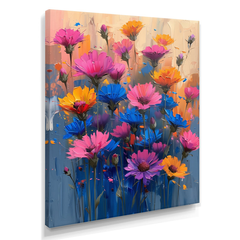 Fleurs bleues et bleues éclatantes - Art mural, Toile tendue, H 40 po x l 30 po x P 1,5 po