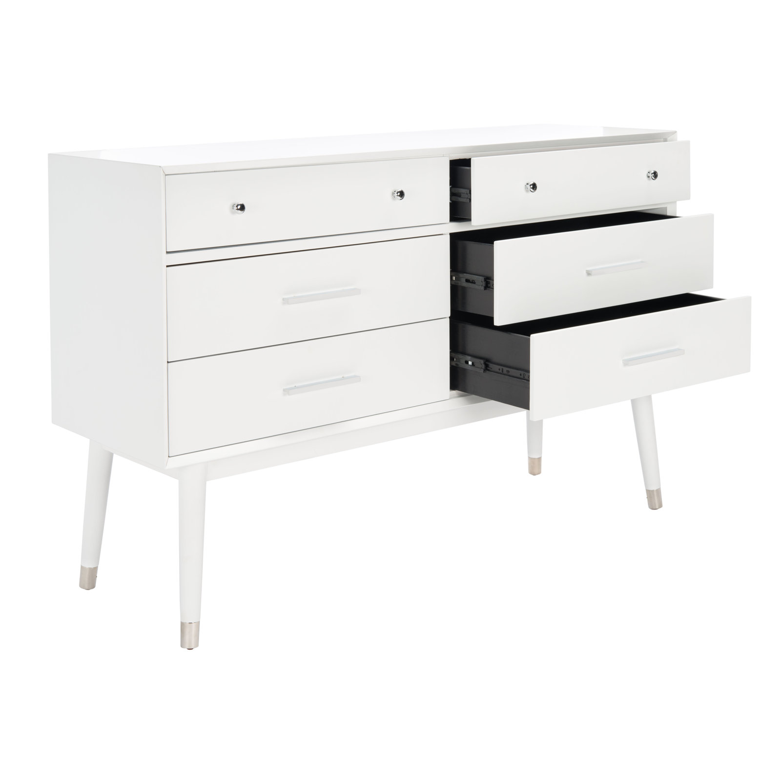 Samuel 6 - Drawer Double Dresser, White/Silver