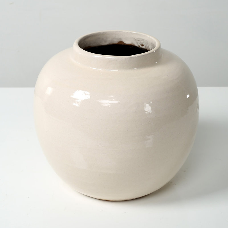 Approx. Off White Ceramic Round Pot (Opening), 10" H x 11" W x 11" D
