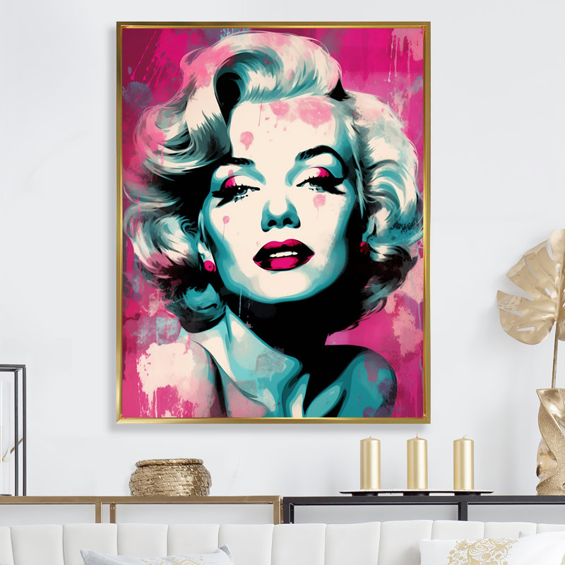 Magenta Monroe Popart Portrait - femme, impression d'art mural_105801, H 40 po x l 30 po x P 1,5 po, Cadre flottant doré