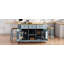 Grand îlot de cuisine de 53 pouces avec rallonge, prise de courant, support de rangement interne pour porte, chariot de cuisine sur roulettes sur 5 roulettes avec 5 supports latéraux ouverts pour la cuisine, gris-bleu-1498709731
