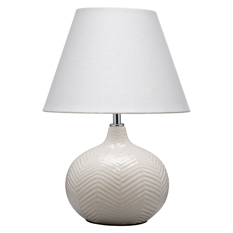 Lampe de table Fern en céramique avec abat-jour en lin, crème, Crème