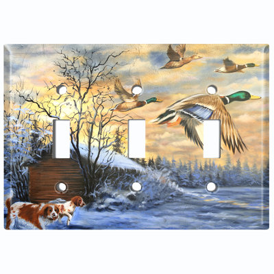 Plaque murale d'interrupteur à bascule Flying Ducks Winter Lake Forest