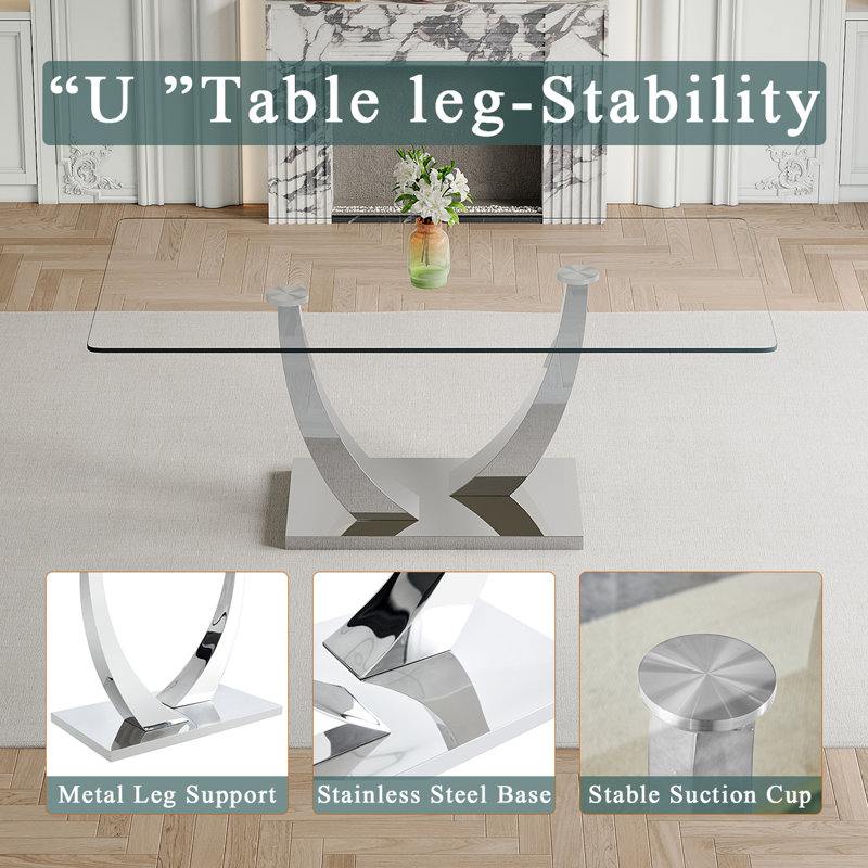 Glass Dining Table Set, 7, White
