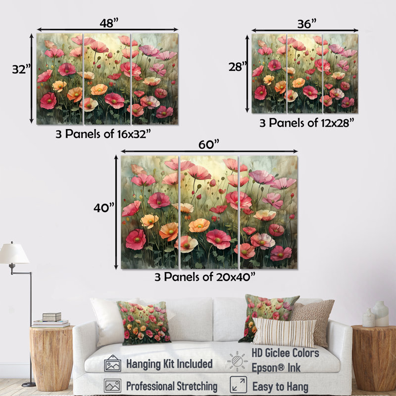 Vianney - Ensemble d'art mural Buttercups, Toile tendue, H 40 po x l 60 po x P 1 po