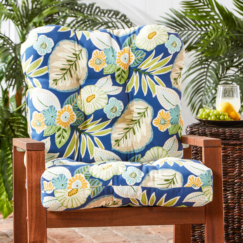 Coussin de chaise d'extérieur Lester, 1, H 21 po x l 21 po x P 21 po, Marlow bleu à motif floral